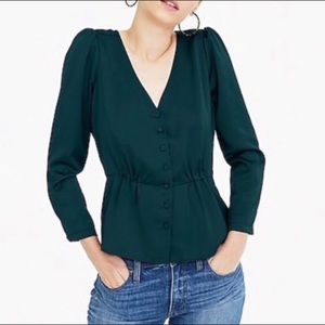 NWT J Crew satin peplum blouse- emerald green sz 8
